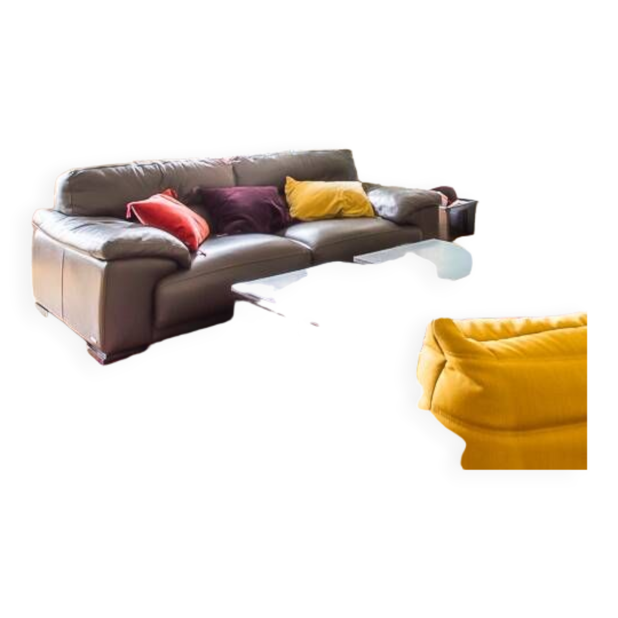 Roche Bobois 220 cm 3-seater leather sofa in very good condition, anthracite grey