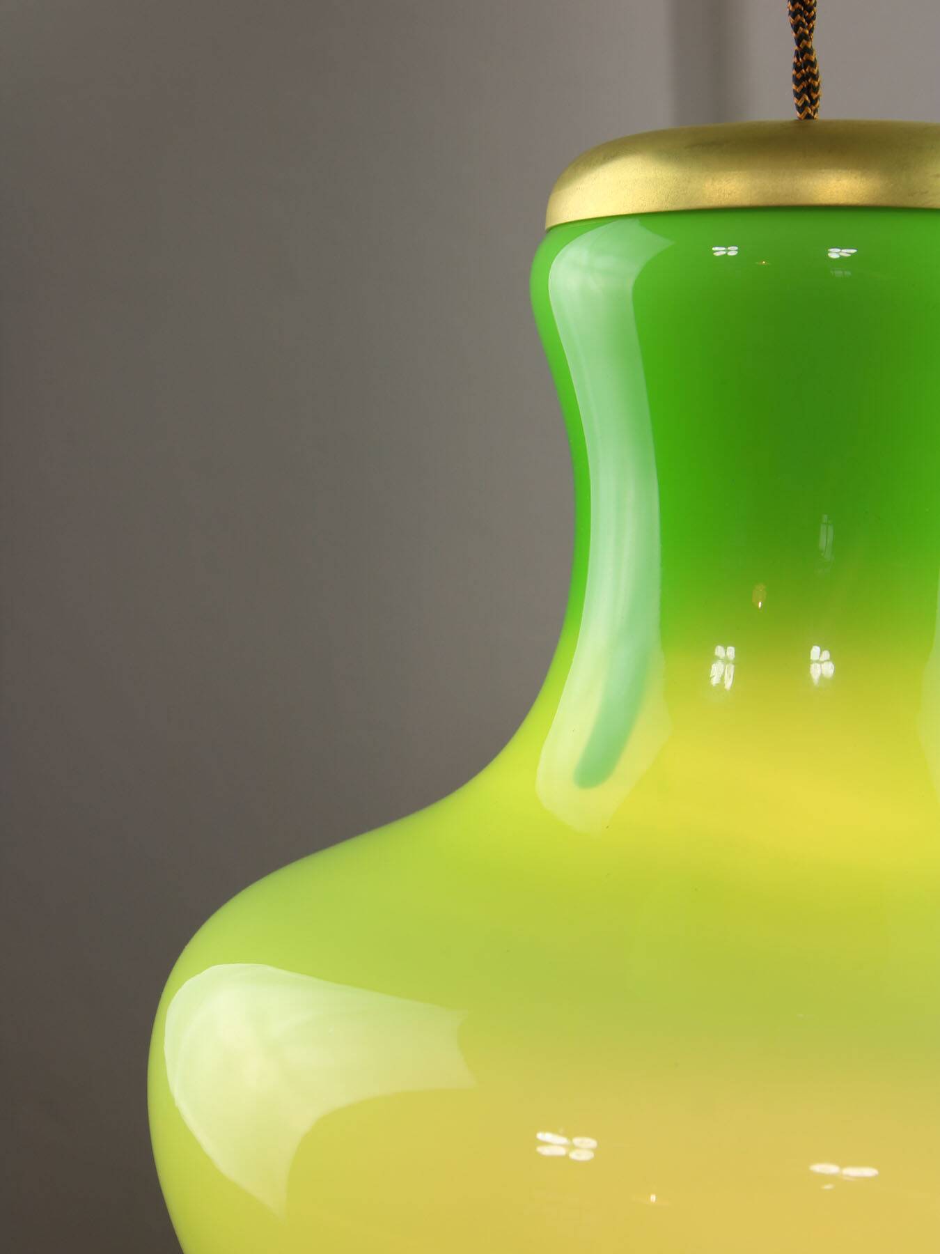 Big Mid-century Italian Brass and Glass Pendant Lamp