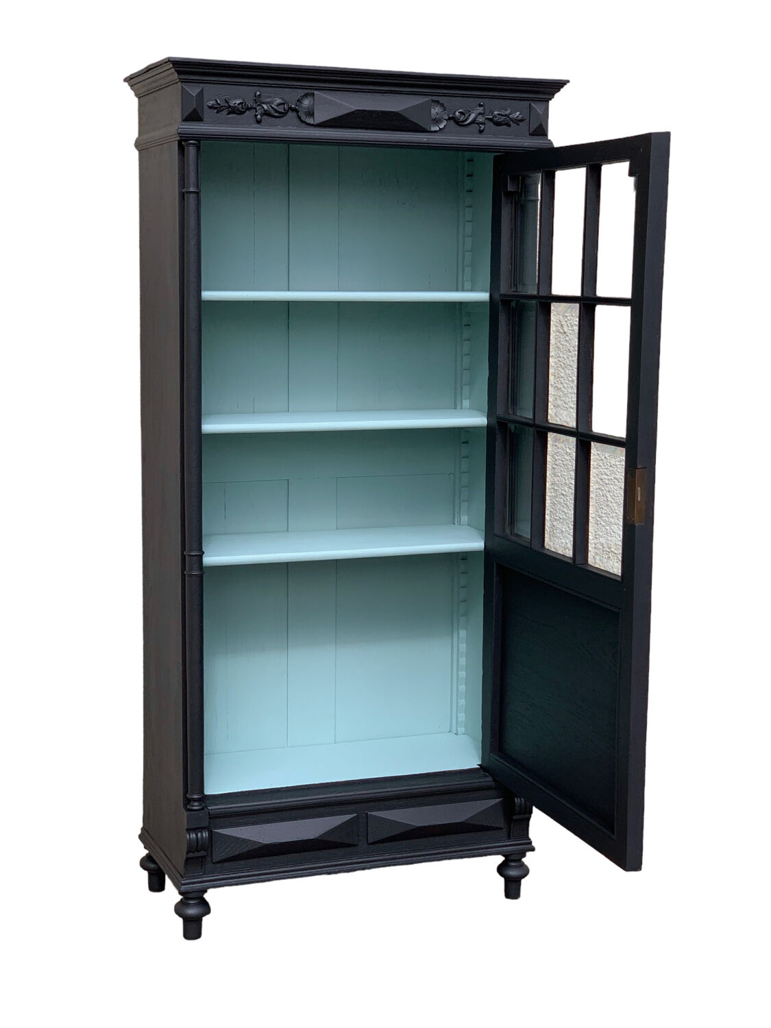Armoire parisienne vitrée noire et vert grisé 150cm