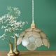 Suspension antique lampshade in beige and blue mother-of-pearl