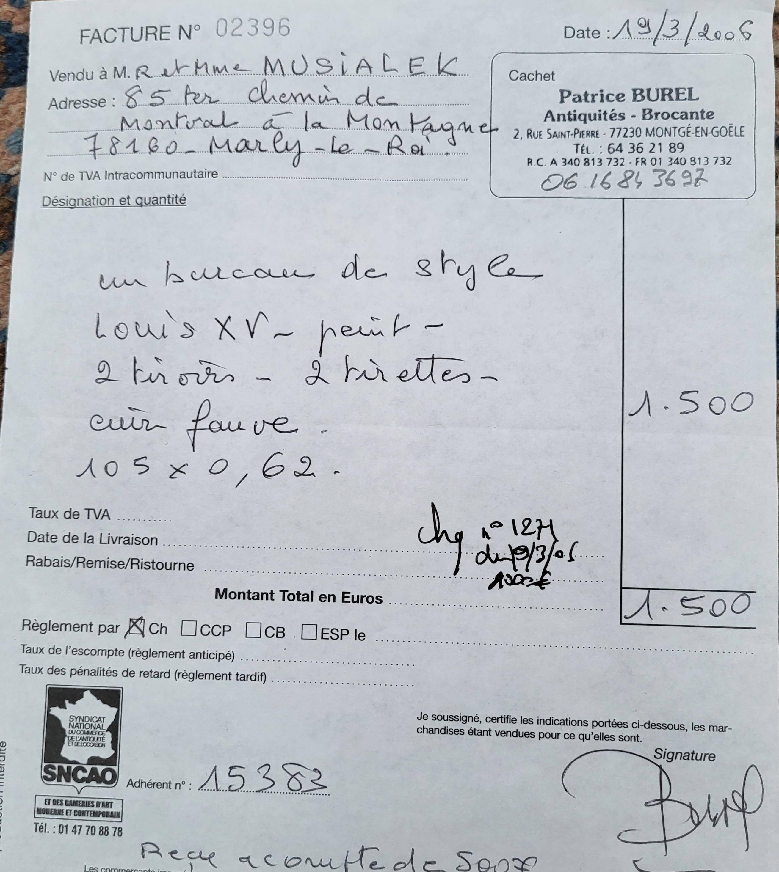 Louis XV painted style desk – Antique invoice (Patrice Burel)