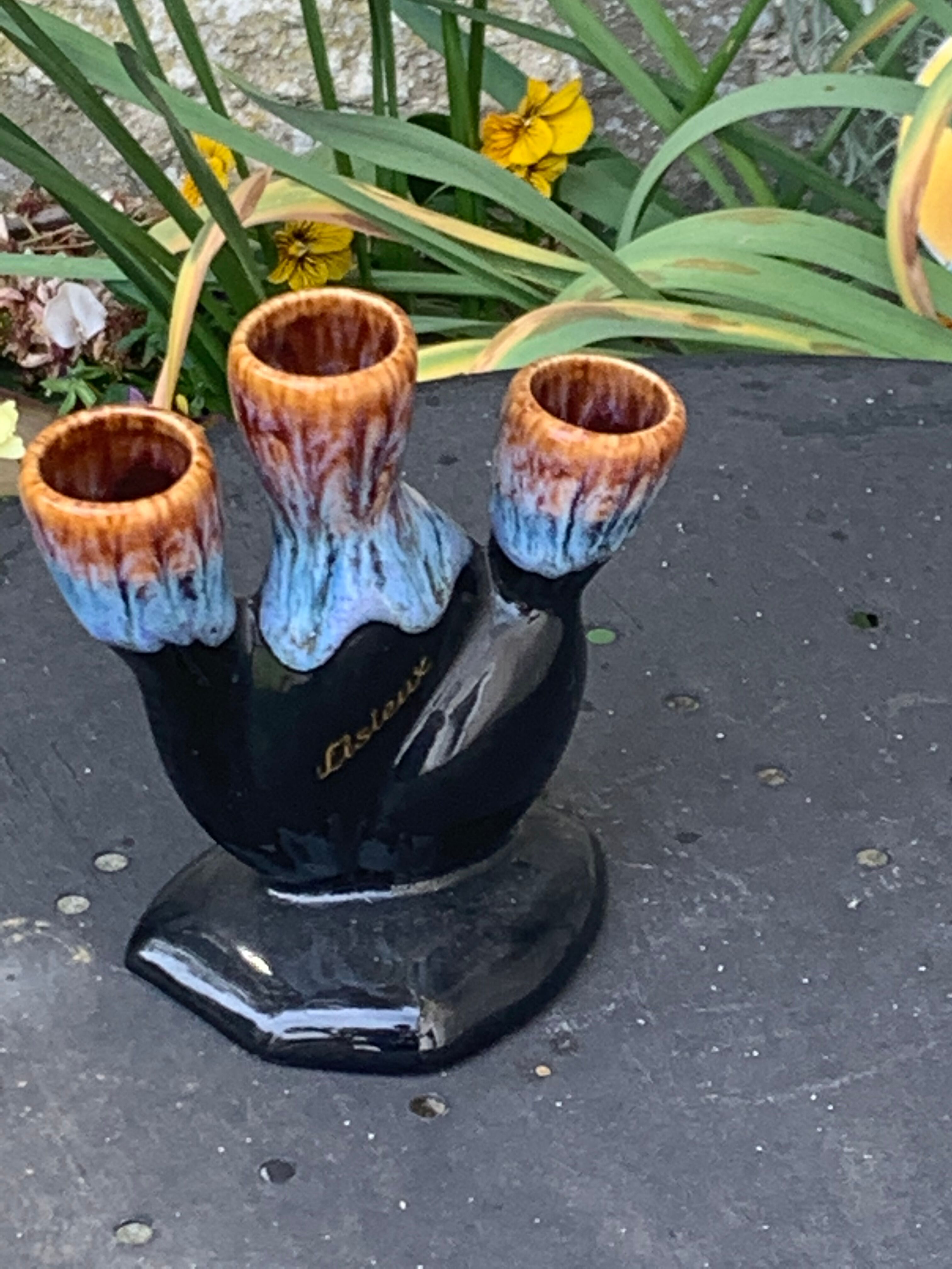 Soliflore for 3 flowers in flamed and vintage glazed ceramic