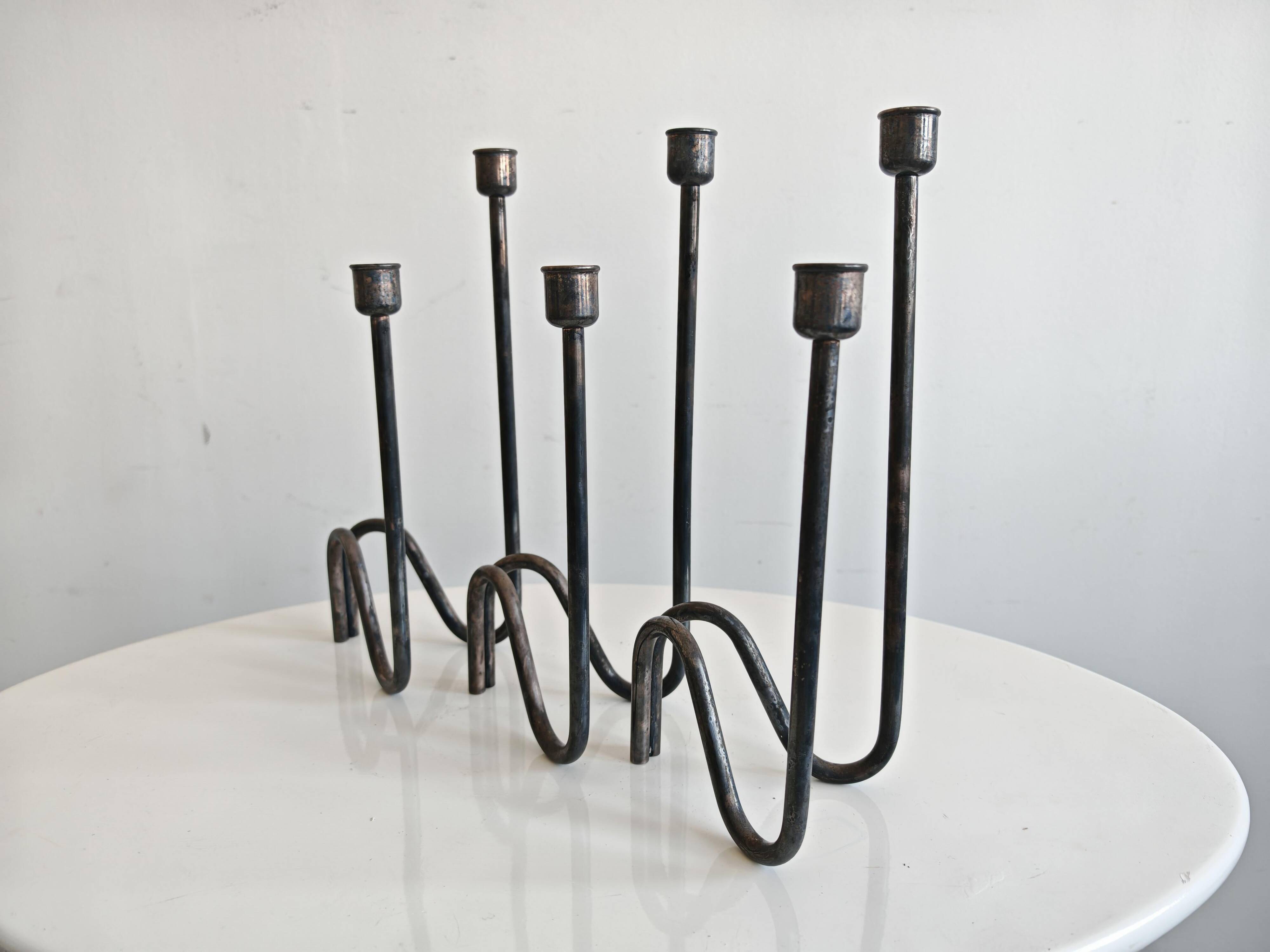 Set of 3 modern mid-century candle holders by Lino Sabattini