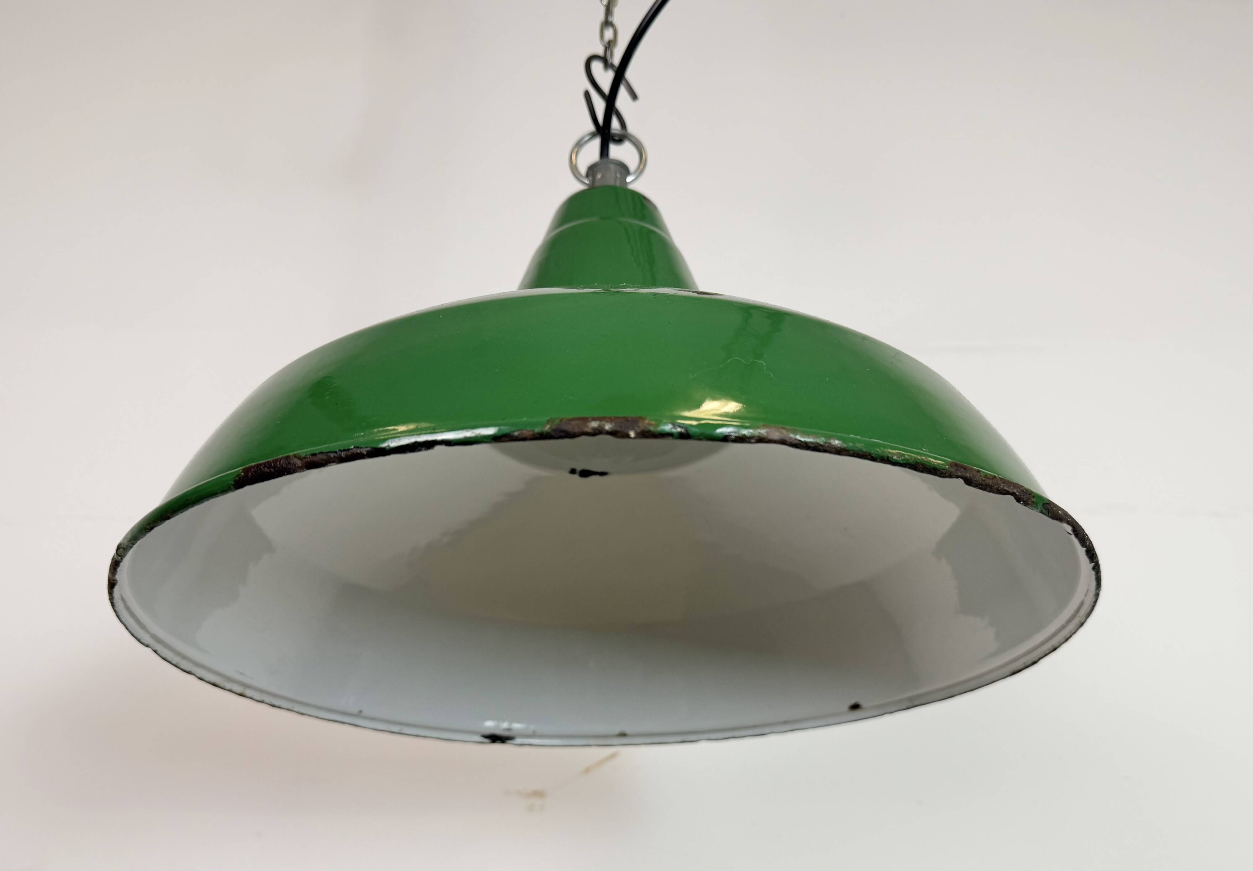 Industrial British Green Enamel Factory Pendant Lamp, 1960s