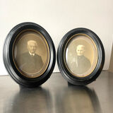 Antique pair of black wooden oval frames each 16.5 cm x 13 cm