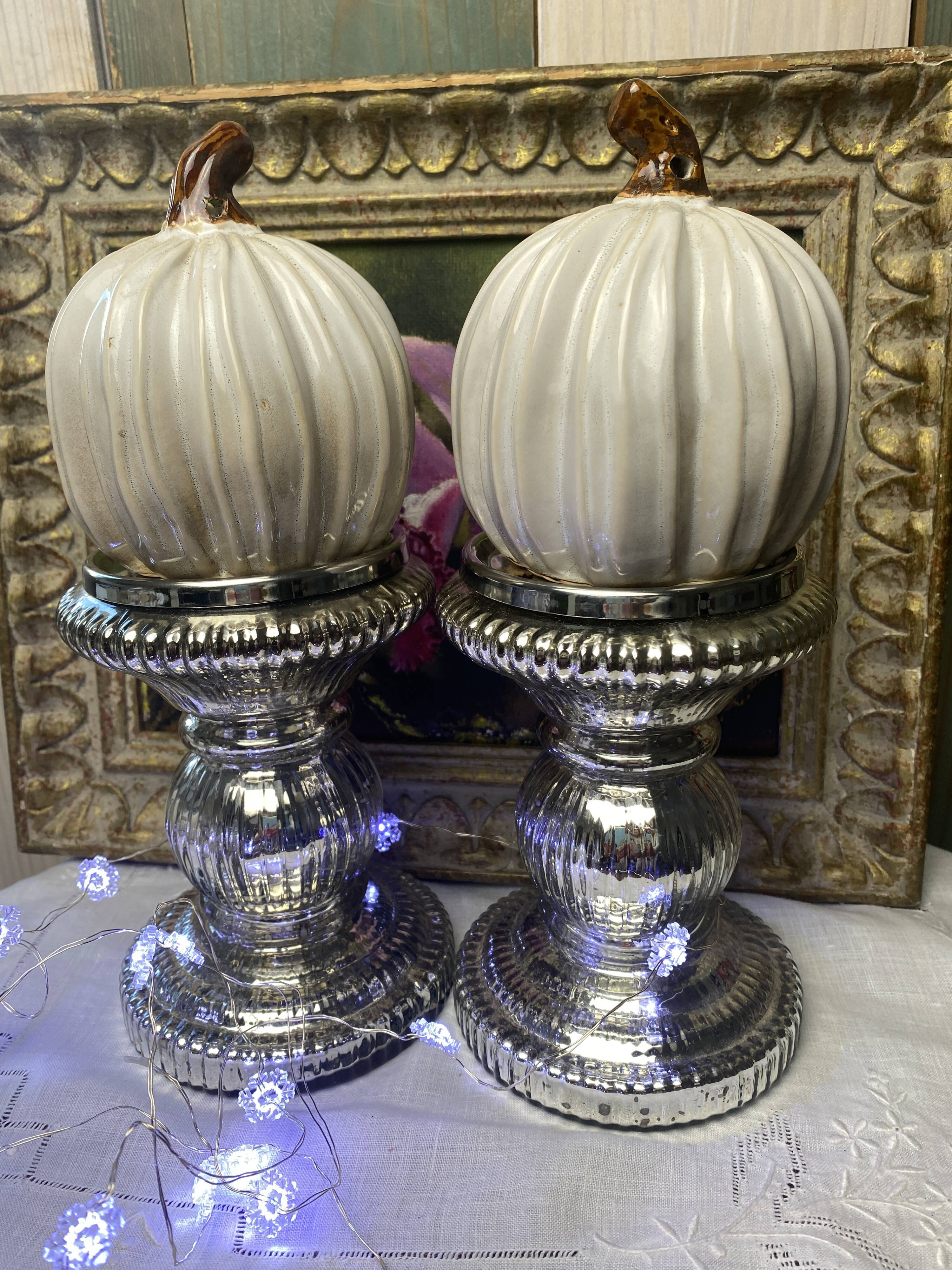 Set of 2 mercurized glass candle holders