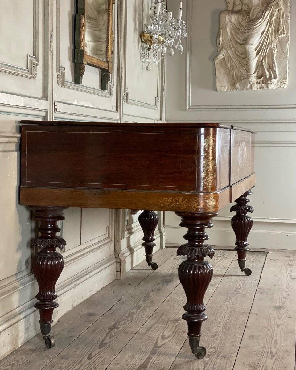 Piano table in rosewood with mother-of-pearl and fruitwood marquetry circa 1830.
