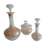 Suite Carafe, Carafon and Pot Opaline with gilded decorations XIX th