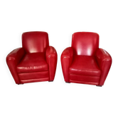 Pair of "Minister" Club Armchairs in red leather – Artisan