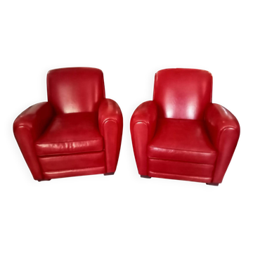 Pair of "Minister" Club Armchairs in red leather – Artisan