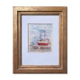 Watercolor painting "trawler in cable" signed vialet (19)83 + frame
