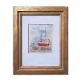 Watercolor painting "trawler in cable" signed vialet (19)83 + frame