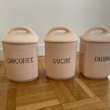 3 pots a epices ancien en faïence rose pale de saint amandinoise