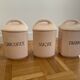 3 antique spice pots in pale pink earthenware from saint amandinoise