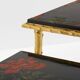 Bronze-gilded foliage side tables, Chinese lacquer, Maison Baguès, 1950.