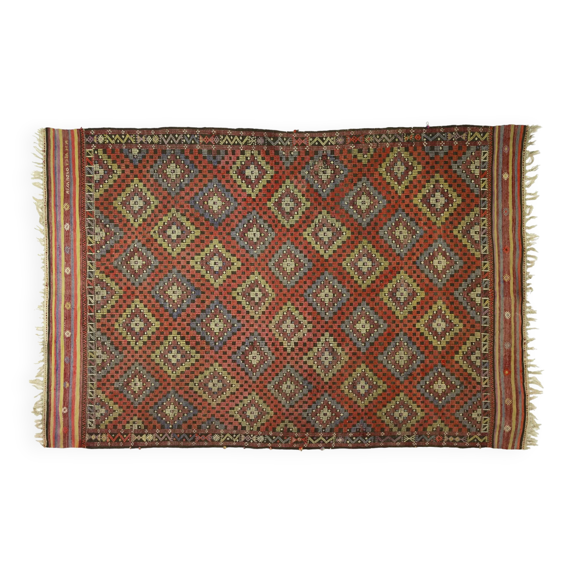 Area kilim rug ,vintage wool turkish handknotted kilim, 297 cmx 200 cm rug