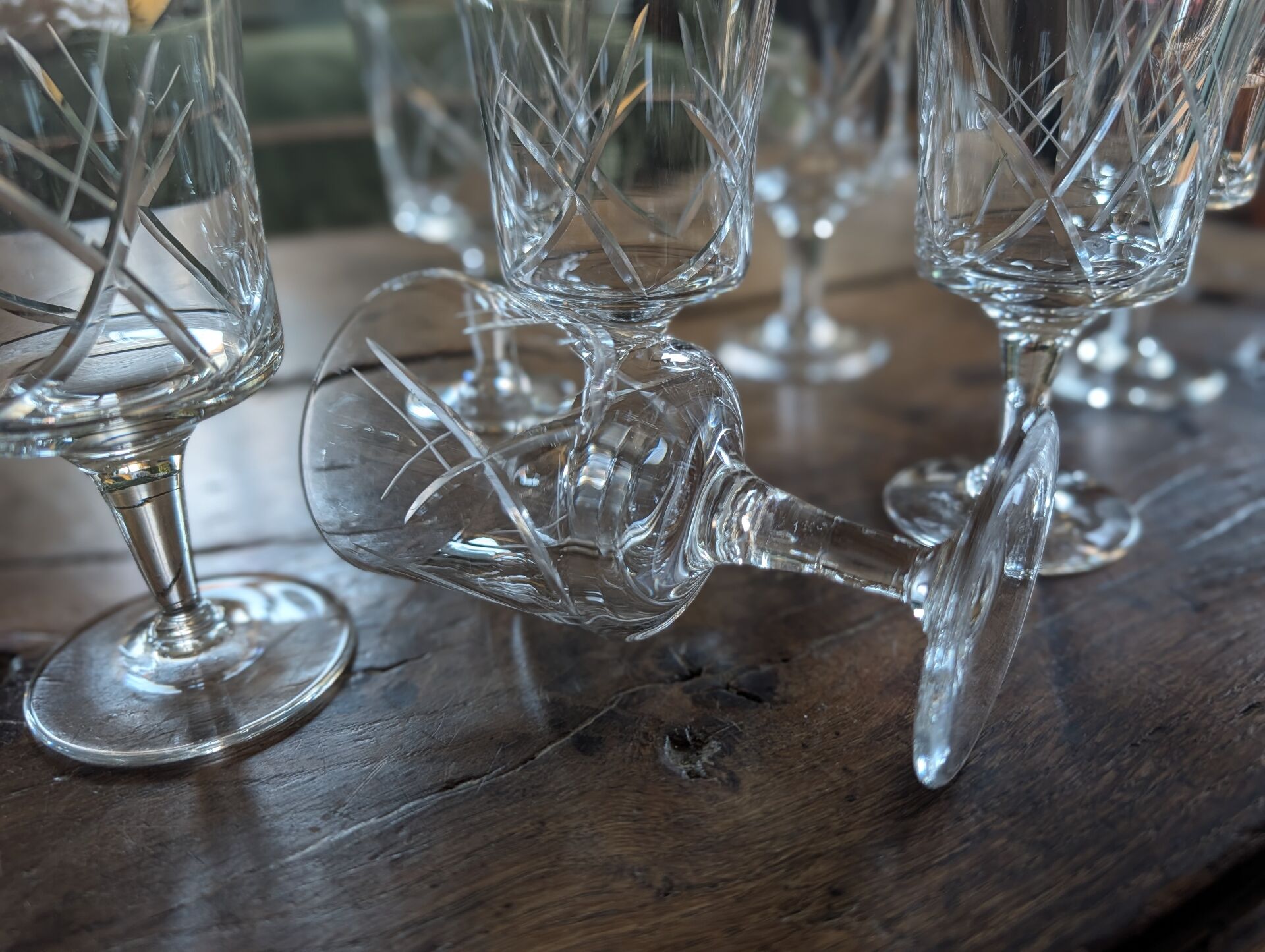 12 cut crystal glasses on stems – 1930s-1950s