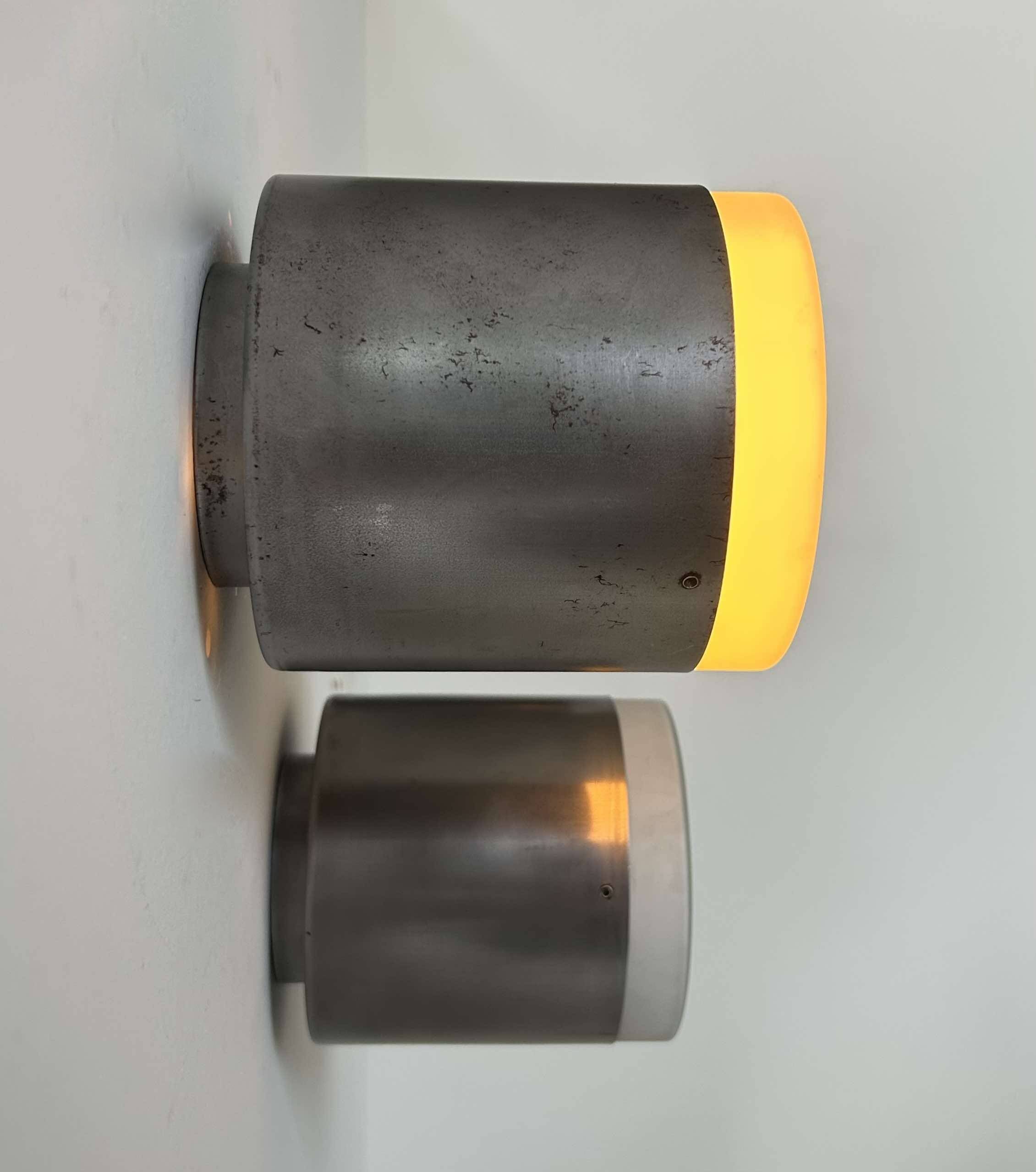 Set of 3 vintage Raak wall lights, aluminum and opaline, Holland 1960