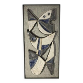 sculpture abstraite / Frans Tuinstra /cubiste bas-relief en céramique, 1972