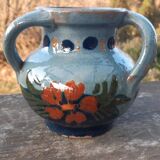 Vase with 3 handles in glazed terracotta Alsace early 20th century