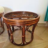 pretty pair of 2 bamboo and rattan stools with cushions - 80s - Vintage - set of 2