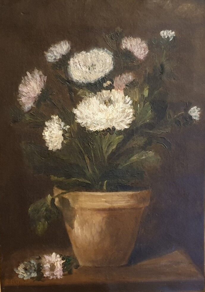 Oil on still life canvas with peonies