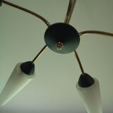 Chandelier 5 branches brass and opaline
