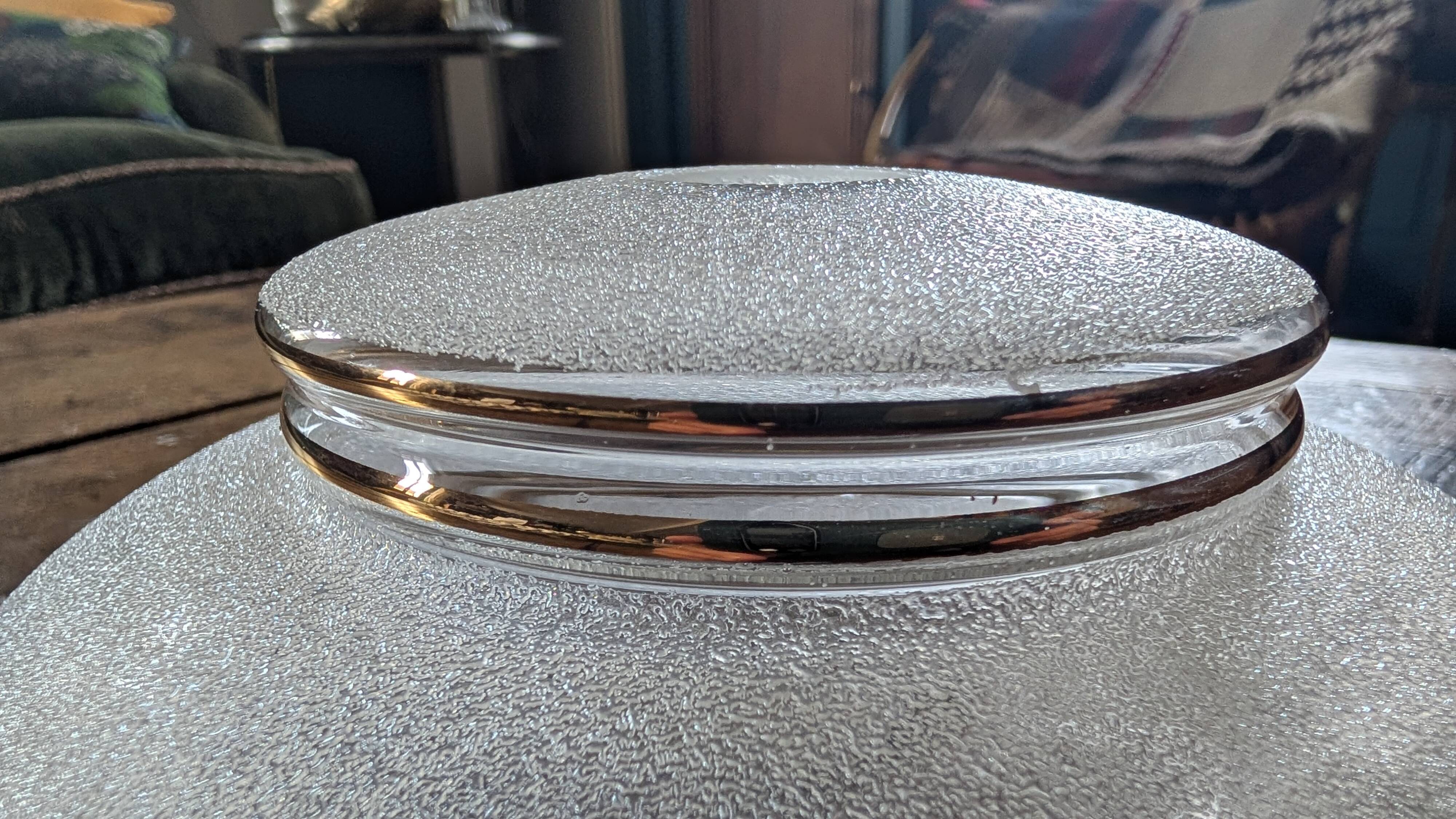 Frosted lampshade with silver trim from the 50s