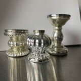 Set of 3 vintage mercury glass candleholders