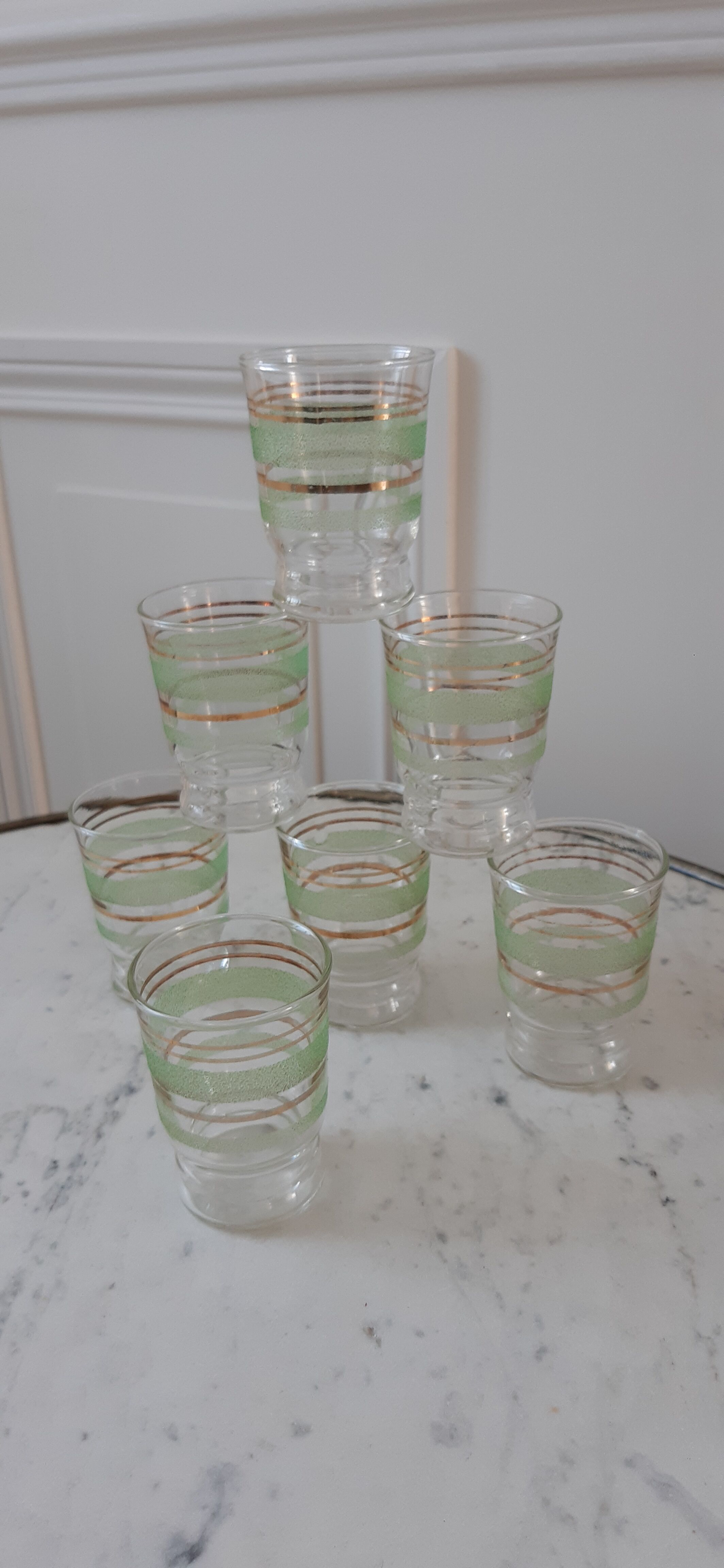 Set of 7 glasses light green granite years 50-60