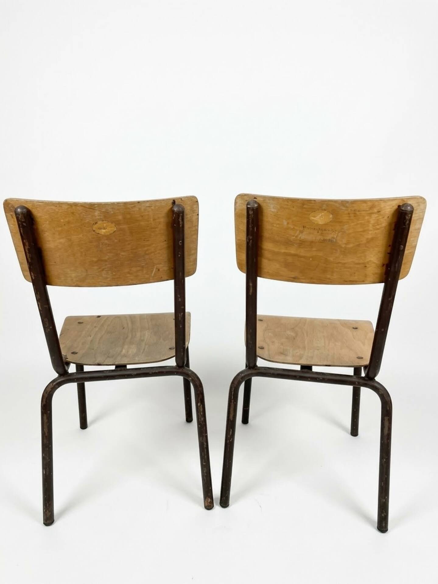 Set of 4 vintage metal and plywood school chairs (2 pairs)