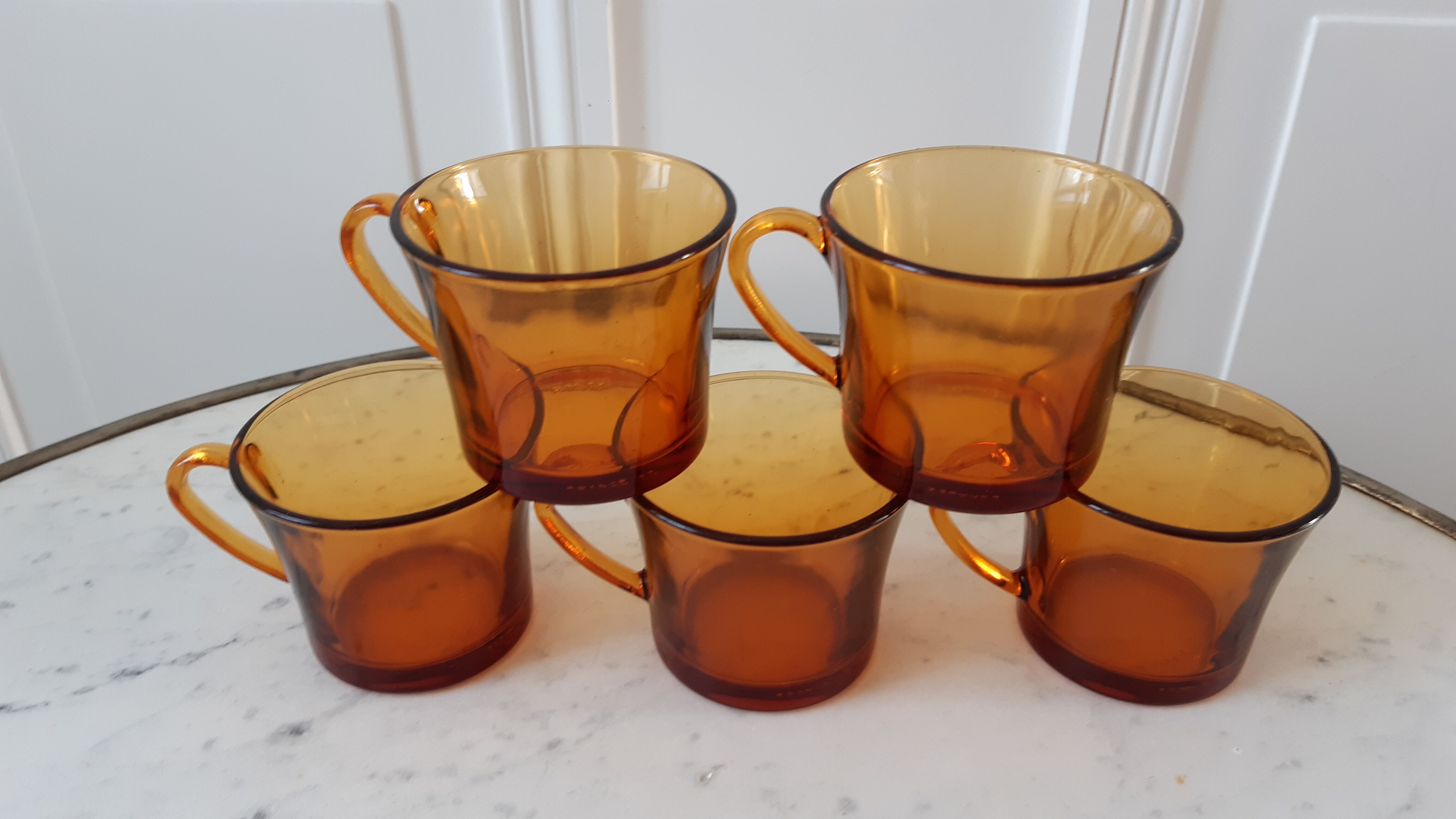 Set of 5 amber coffee cups 70s