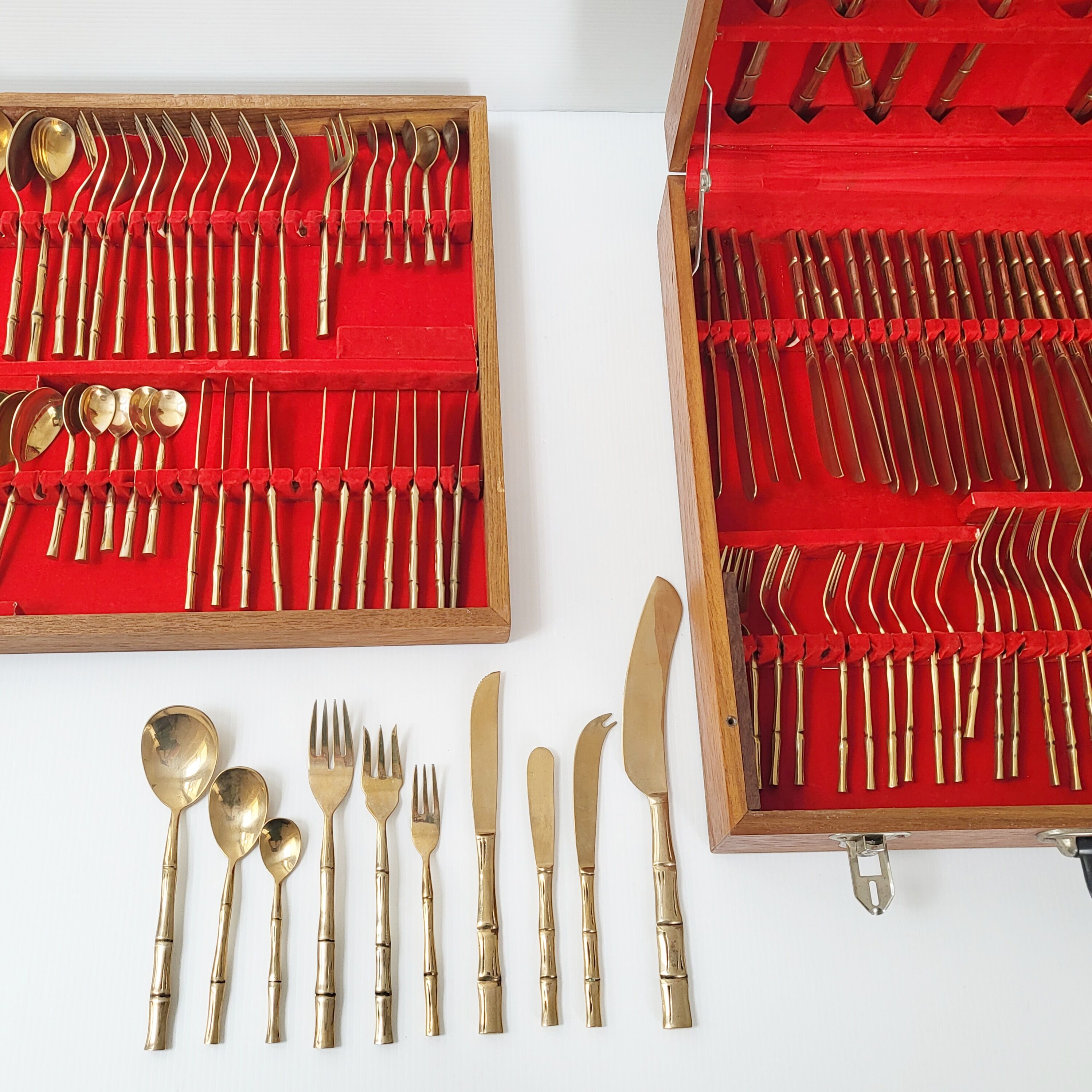 Cutlery set imitation bamboo 144 pieces vintage 1950