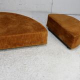 Pair of “tawny” velvet seats. Foam, wood, velvet. Circa 1970