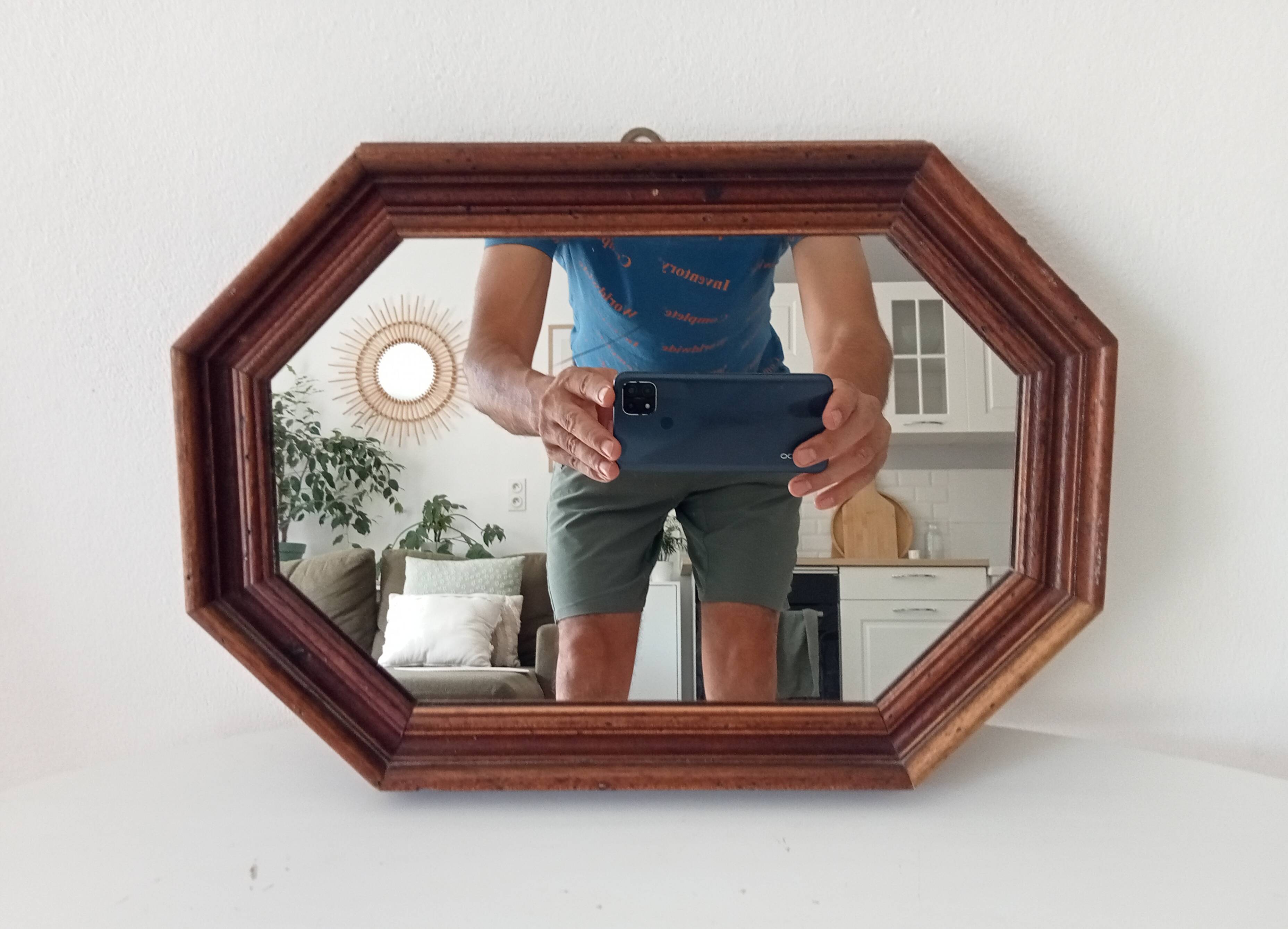Vintage octagonal mirror from the 1960s.