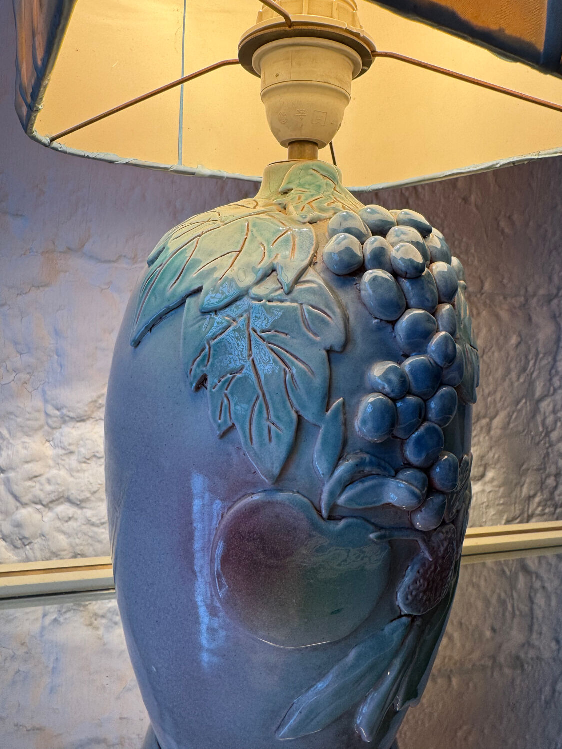 Handmade majolica lamp with fruit design, 1970s