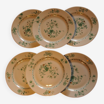 6 assiettes à dessert en porcelaine de Limoges de la maison Bernardaud modèle Pékin