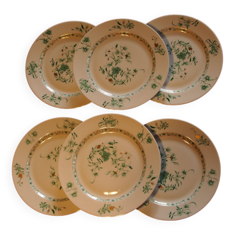 6 assiettes à dessert en porcelaine de Limoges de la maison Bernardaud modèle Pékin