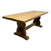 Vintage large French blonde oak monastery dining table, 1960s.