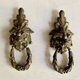 Pair of bronze door knockers - Empire lion head handles
