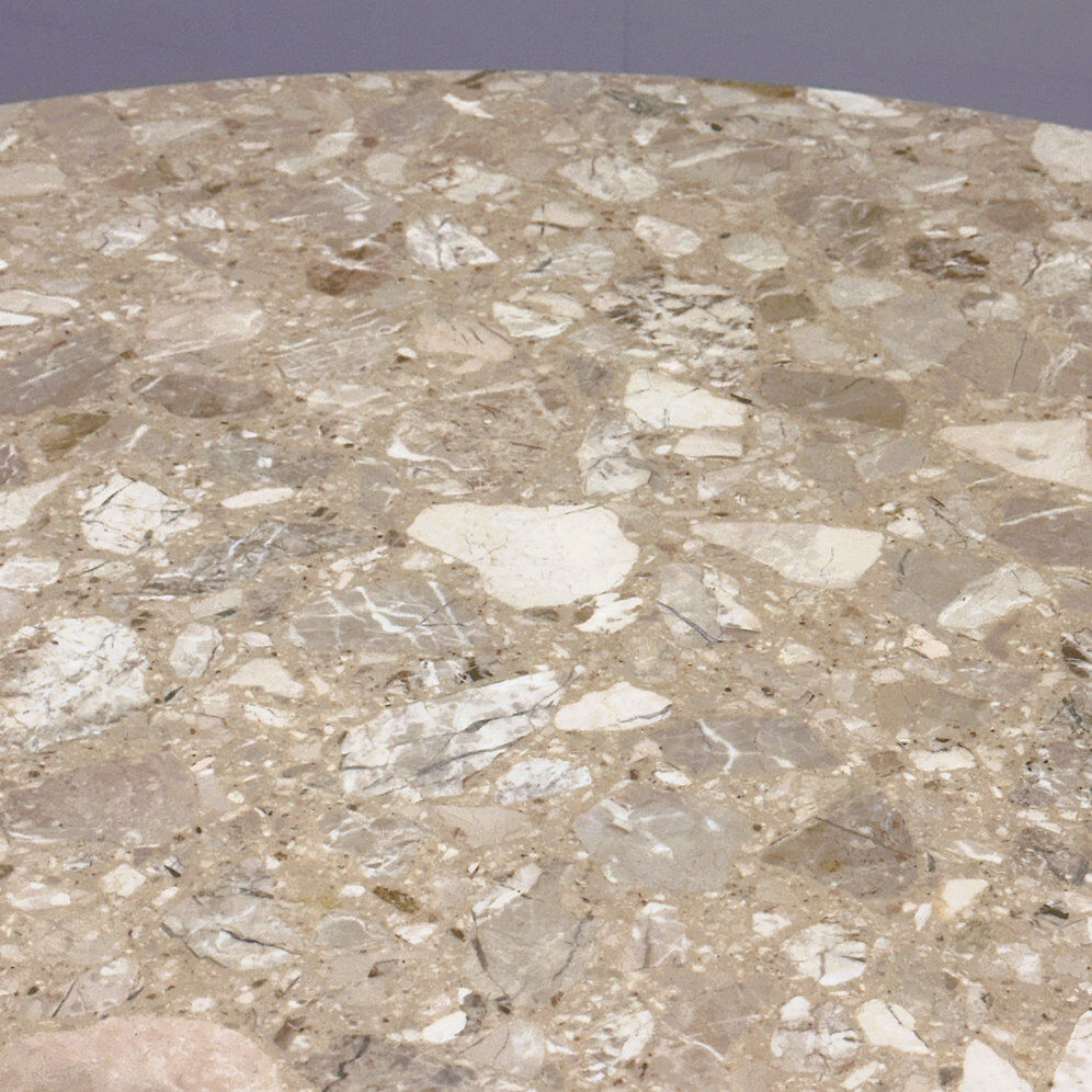 Round breccia marble pedestal table | 1980s vintage stone dining table | Postmodern