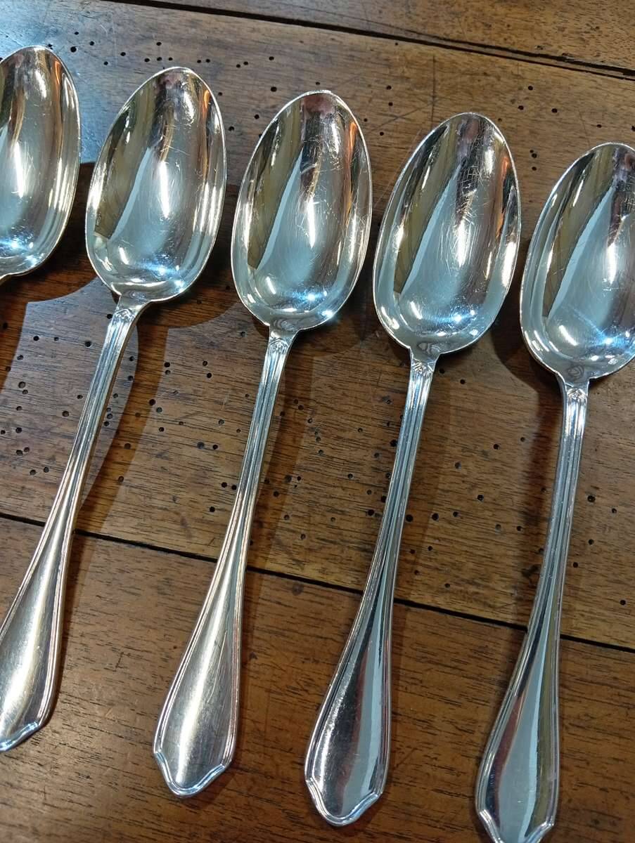Set of 6 silver-plated dessert spoons by Ravinet d'Enfert.