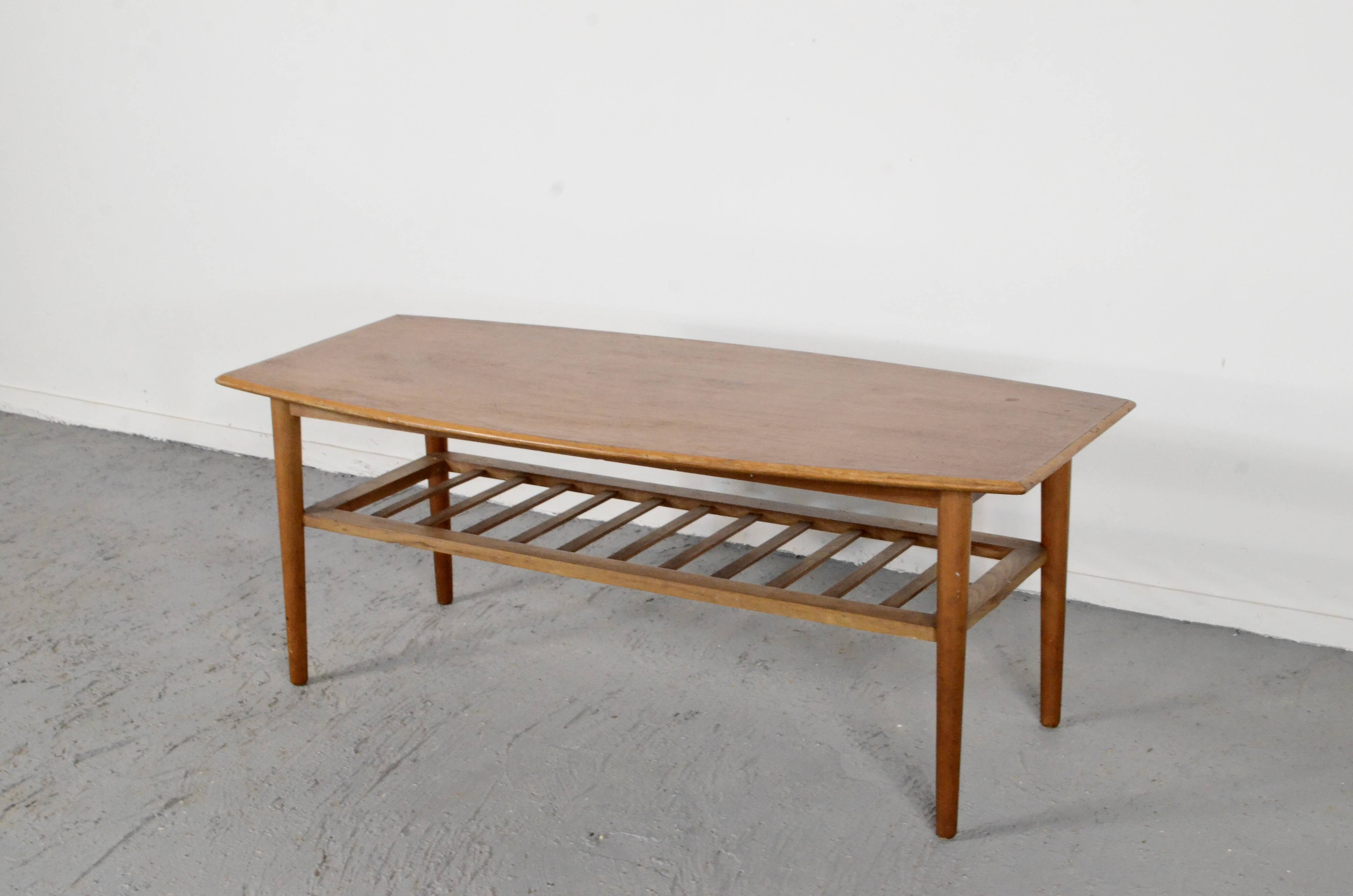 Midcentury Two Tier Teak Slatted Coffee Table.