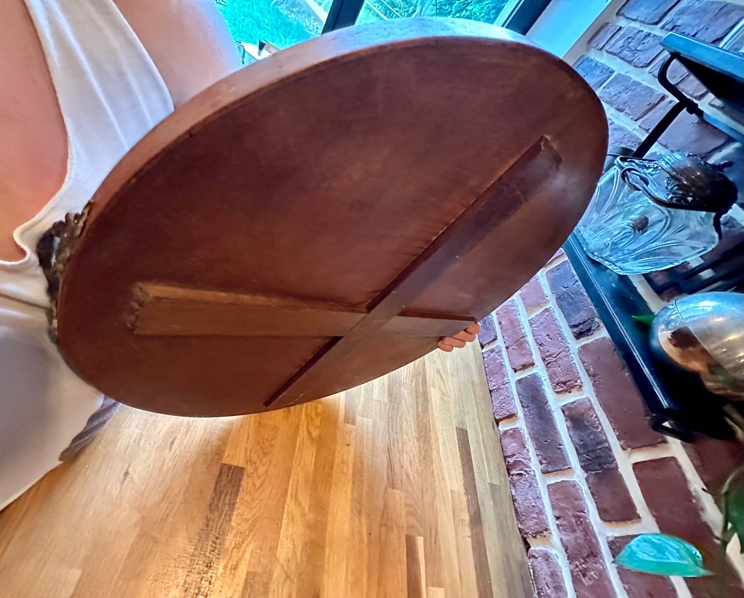 Large old wood glass metal tray