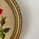 2 oval frames vintage floral embroidery