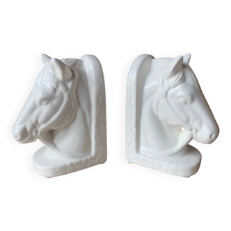 Vintage Horse Head White Ceramic Bookends