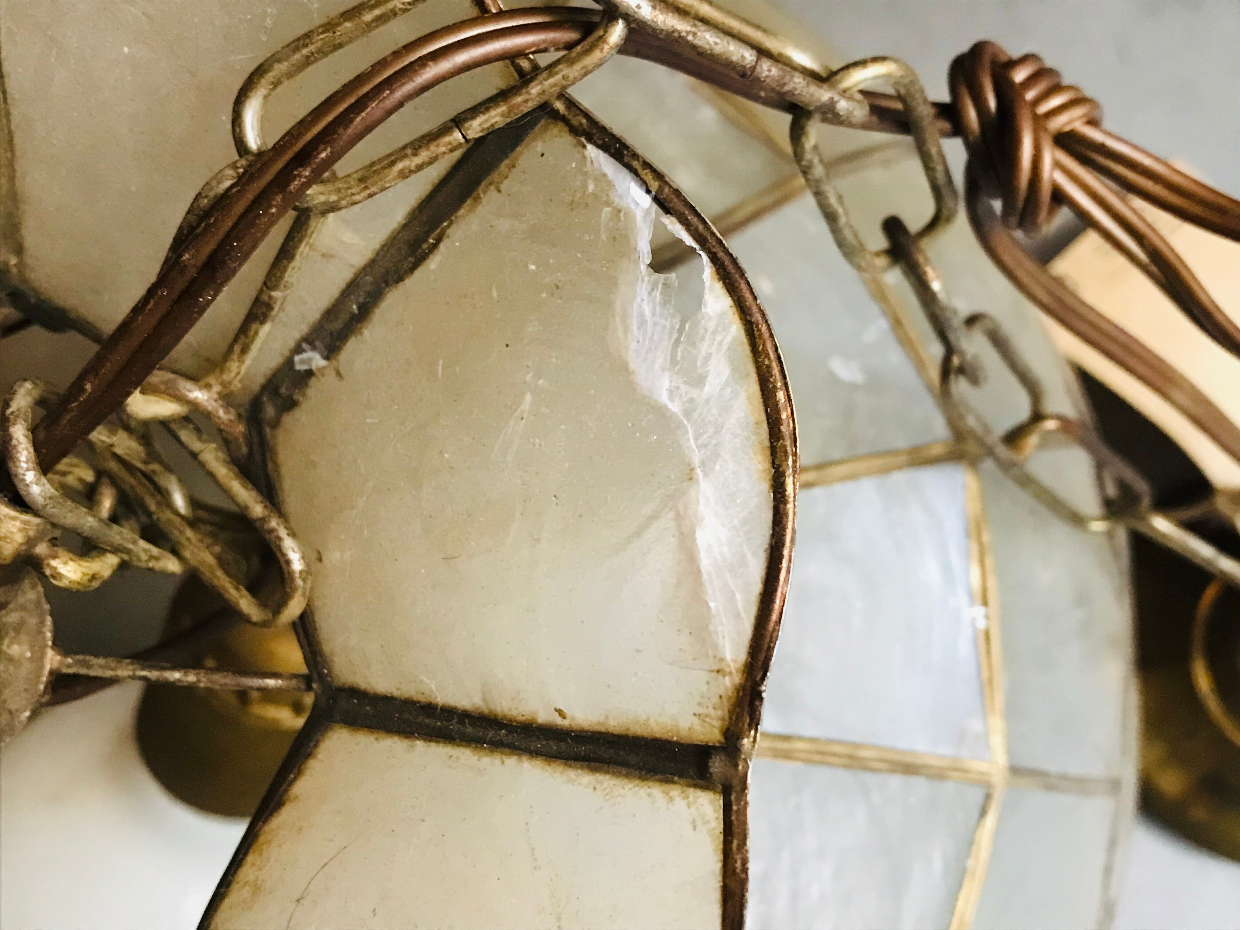 Mother-of-pearl chandelier and brass shape flower 70s