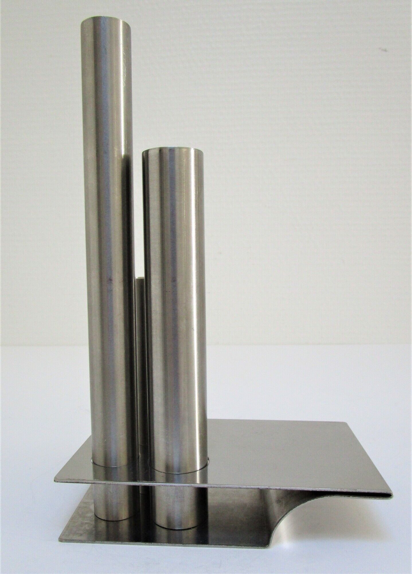 Sculptural vase stainless steel tubes design 70s space age letang remy