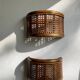 Duo wall lights, 3 M fabric cable, rattan and cane, 70s