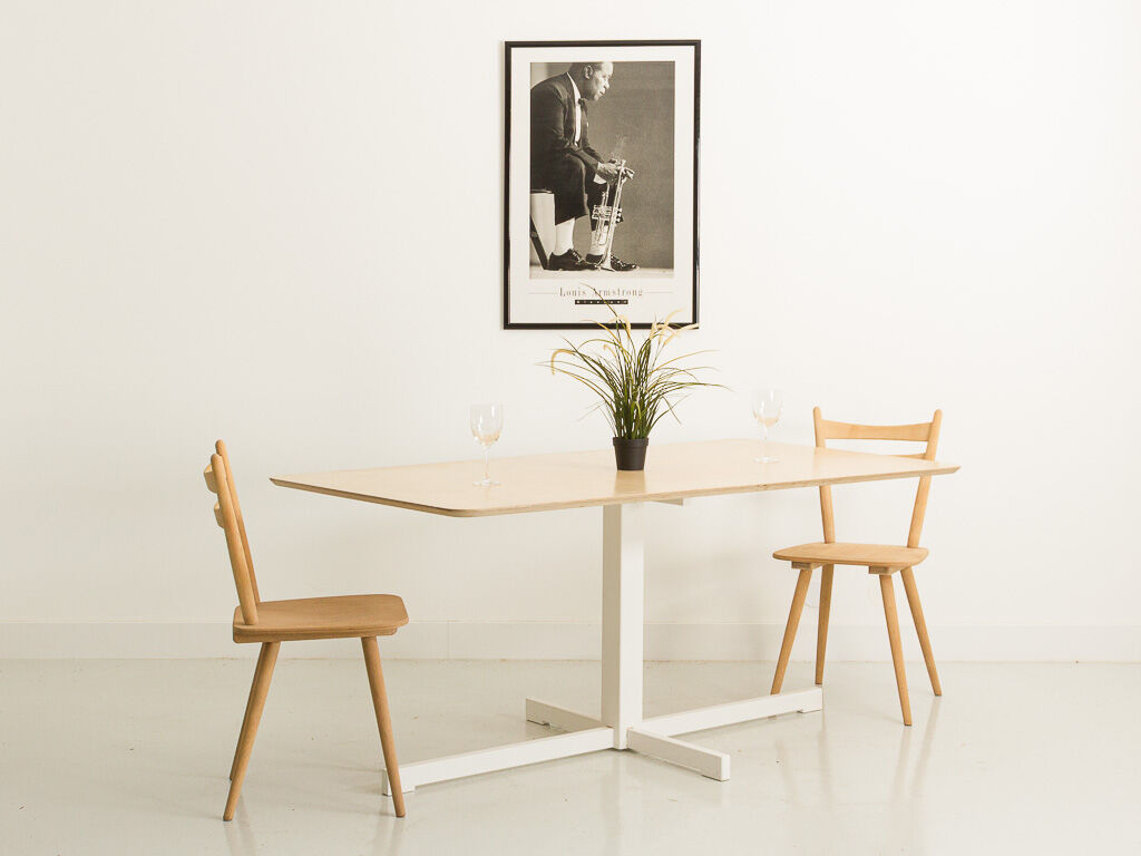 Dining table or desk with a white metal base